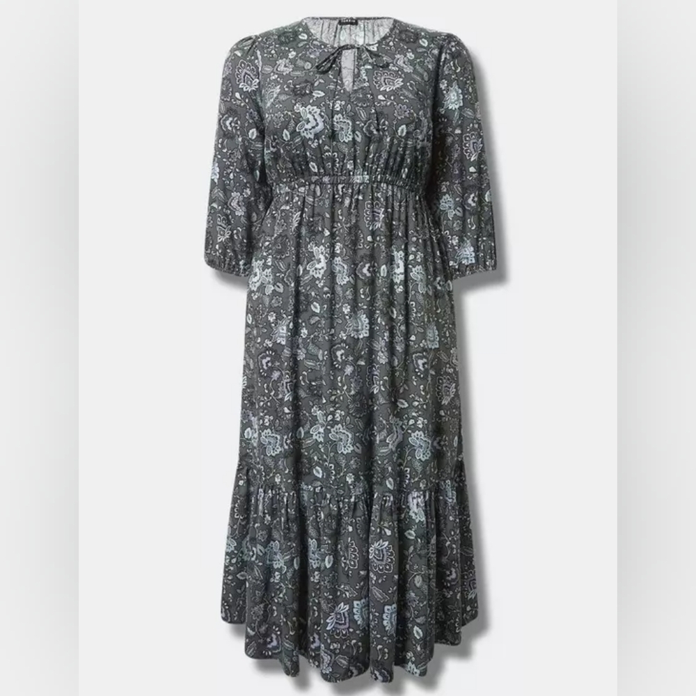 Torrid Tea Length Challis Front Tiered A-line Dress - Picture 4 of 5